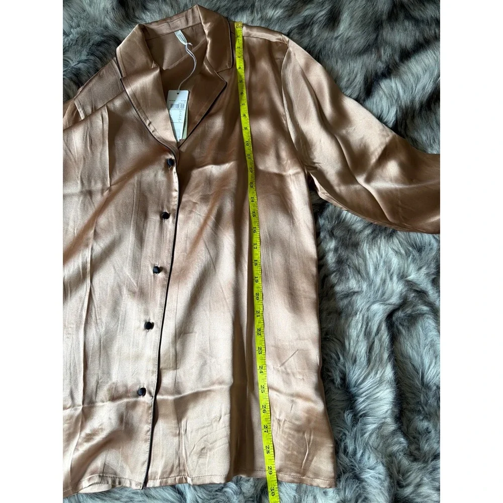 Intimissimi Silk Pajama Set Rose Satin Long Sleeve Button Down Pants L NEW